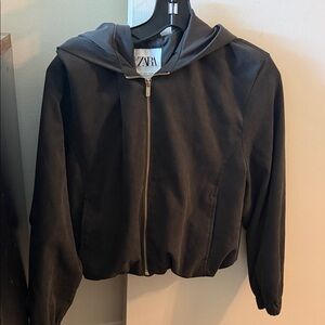 Zara Black Hooded Zip Jacket with Silver Hardware